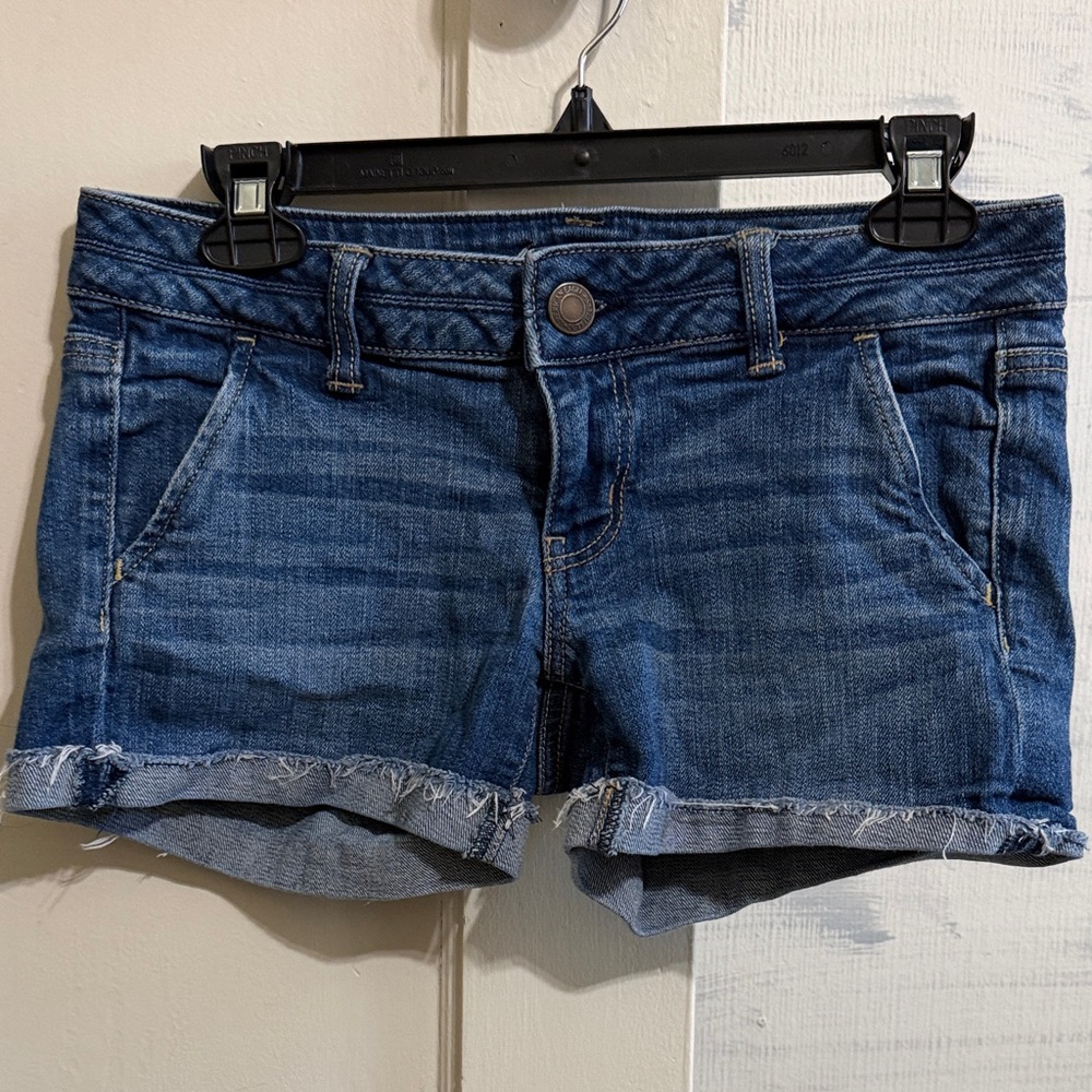 American Eagle Outfitters Dark Blue Denim Cuffed Jean Shorts